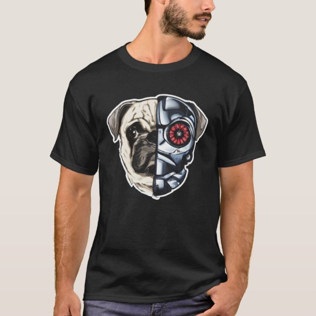 T-shirt Cute Pug Face with Robot Mask for Pug (Devant)