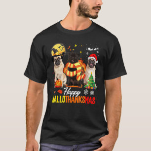 T-shirt Cute Pug Happy Hallothanksmas Halloween Thanksgivi
