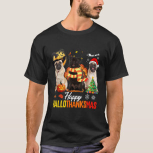 T-shirt Cute Pug Happy Hallothanksmas Halloween Thanksgivi