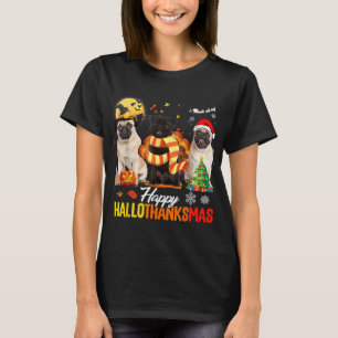 T-shirt Cute Pug Happy Hallothanksmas Halloween Thanksgivi