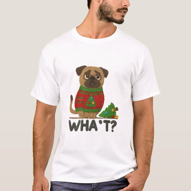 T-shirt Cute Pug in Christmas Sweater with Funny  (Devant)