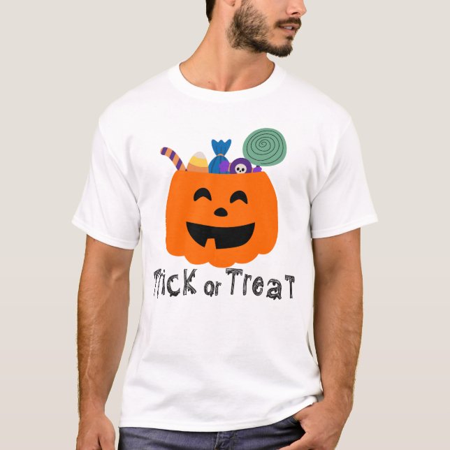 T-shirt Cute Pumpkin Treat Bucket Trick or Treat Graphic (Devant)
