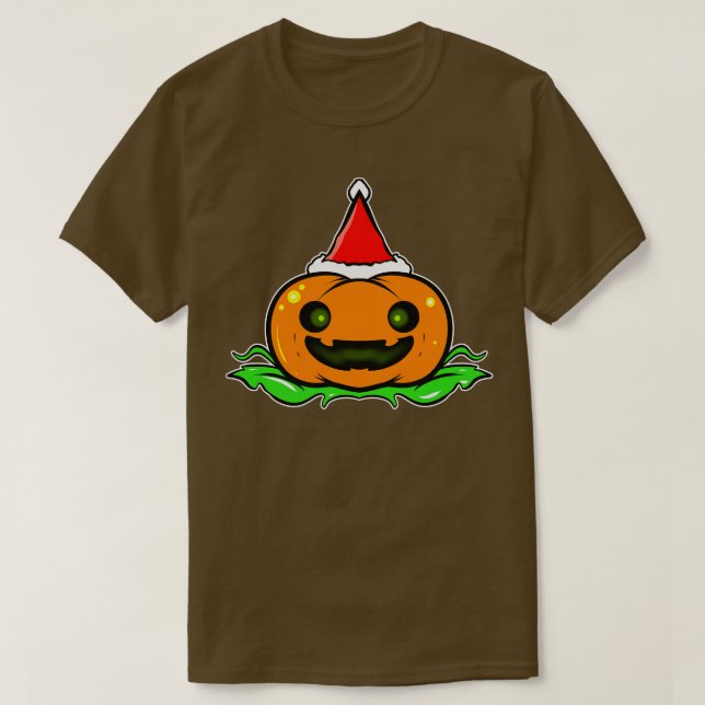 T-shirt Cute Pumpkin With Santa Hat Christmas Halloween Ha (Design devant)