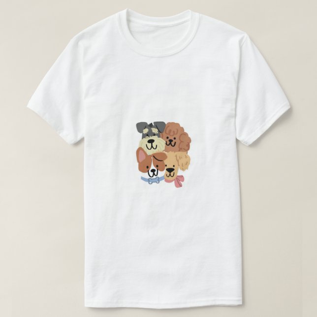 T-shirt Cute Puppy Faces Pattern Art (Design devant)