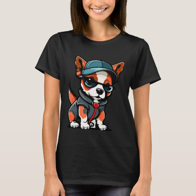 T-shirt Cute Puppy With Sunglasses  2 (Devant)