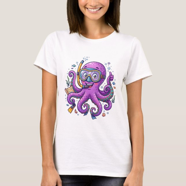 T-shirt Cute Purple Octopus Treasure Hunter (Devant)