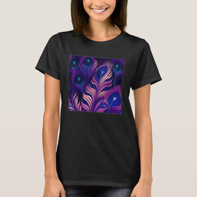 T-shirt Cute Purple Peacock Feathers Illustration Birds Wo (Devant)