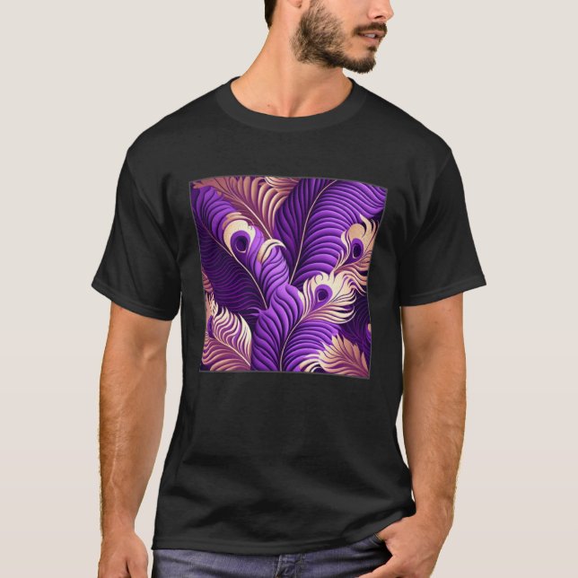T-shirt Cute Purple Peacock Feathers Illustration Birds Wo (Devant)
