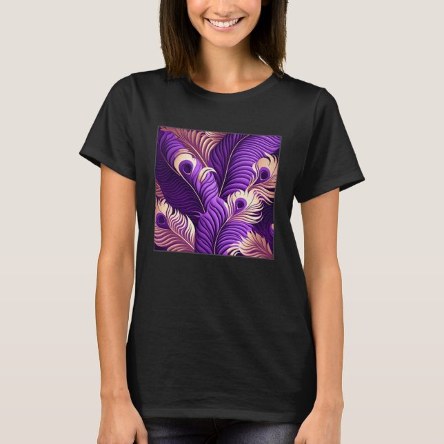 T-shirt Cute Purple Peacock Feathers Illustration Birds Wo (Devant)