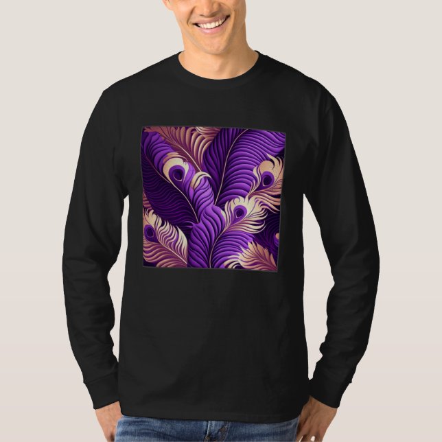 T-shirt Cute Purple Peacock Feathers Illustration Birds Wo (Devant)