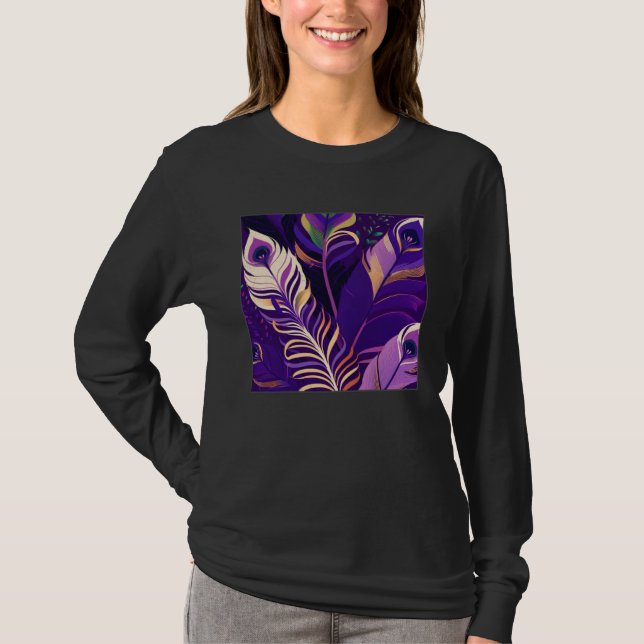 T-shirt Cute Purple Peacock Feathers Illustration Birds Wo (Devant)