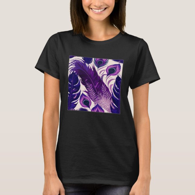 T-shirt Cute Purple Peacock Feathers Illustration Birds Wo (Devant)