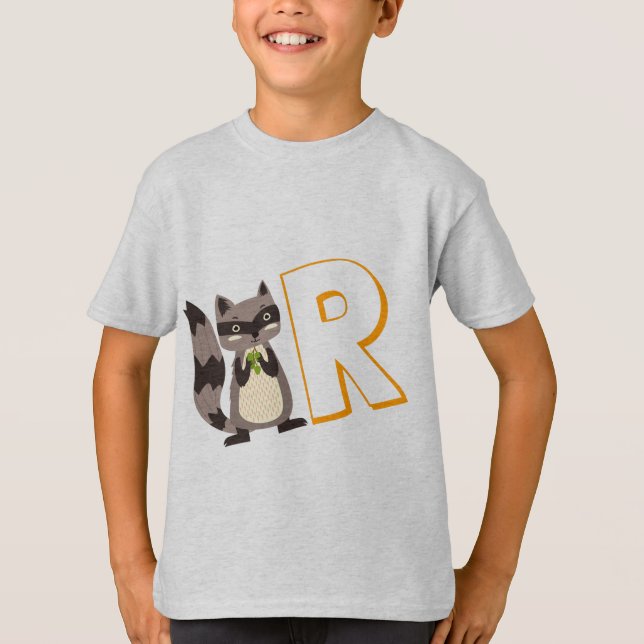 T-shirt Cute R pour Raccoon - Enfants Anglais ABCD Alphabe (Devant)
