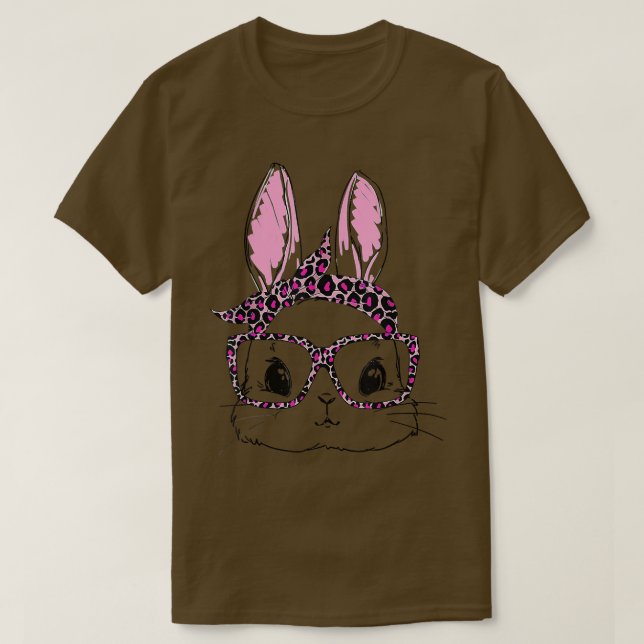 T-shirt Cute Rabbit Bunny Face Leopard Glasses Headband Ea (Design devant)