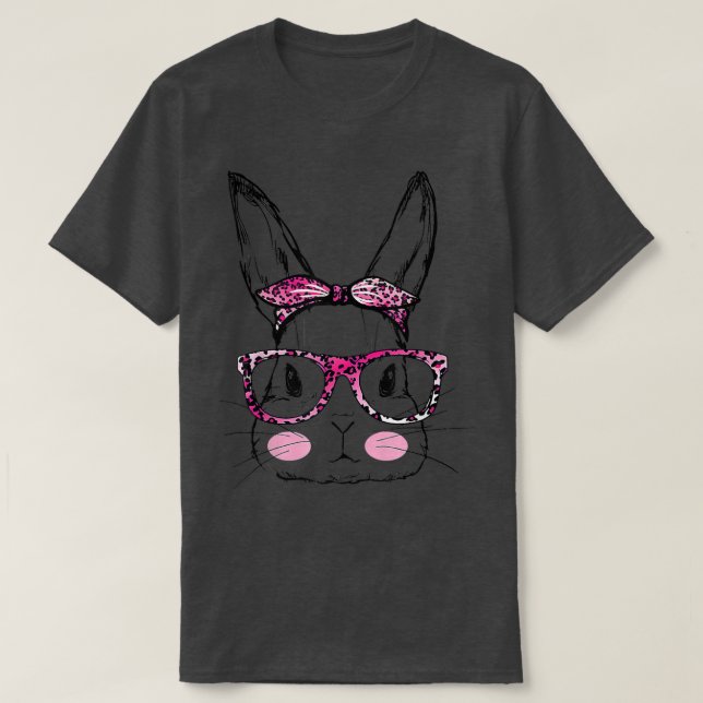 T-shirt Cute Rabbit Bunny Face Leopard Glasses Headband Ea (Design devant)