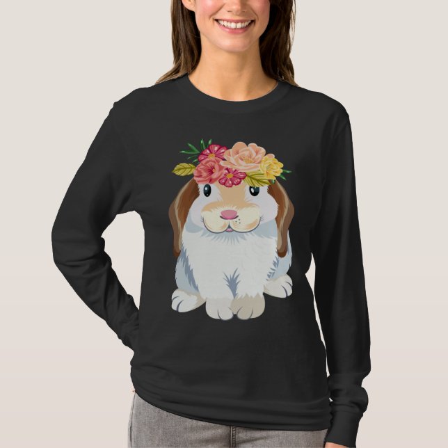T-shirt Cute rabbit flowers Easter bunny floppy ear Easter (Devant)