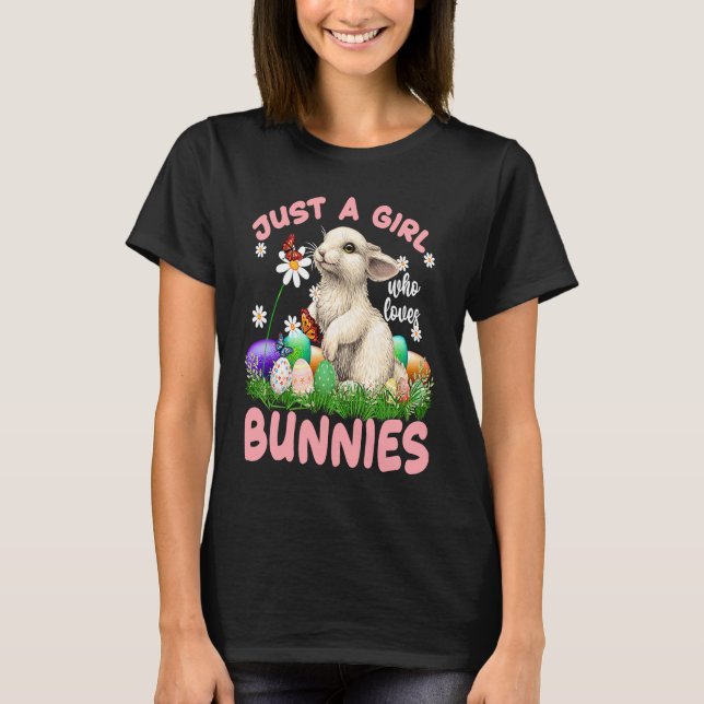 T-shirt Cute Rabbit Girl flowers Butterfly Easter Bunny Ea (Devant)