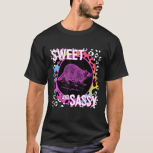 T-shirt Cute Raccoon 90s Nostalgia Rainbow Empreinte de lé