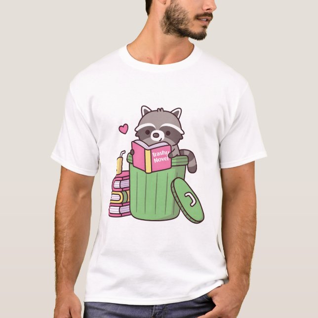 T-shirt Cute Raccoon Aime Lire Trashy Novel Books Funn (Devant)