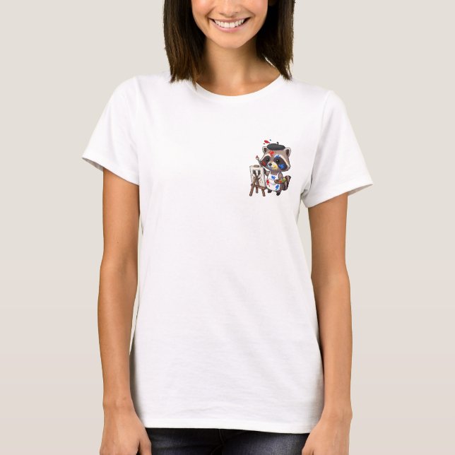 T-shirt Cute Raccoon Artist Painting (Devant)