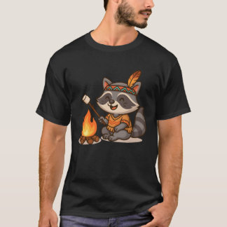 T-shirt Cute Raccoon Camping and Roasting Marshmallow retr