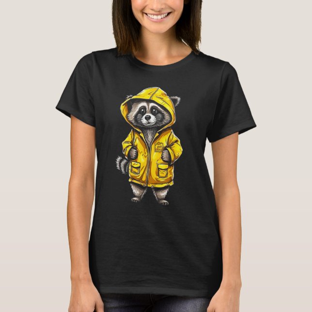 T-shirt Cute Raccoon in Yellow Rain Jacket (Devant)
