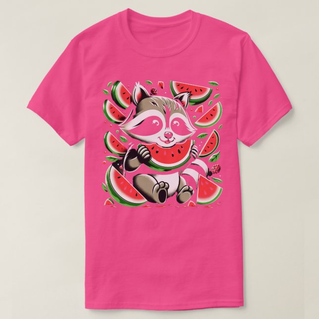 T-shirt Cute Raccoon Manger Watermelon Fruit Été Hommes De (Design devant)