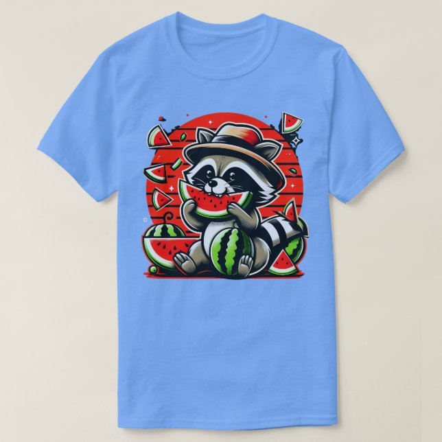 T-shirt Cute Raccoon Manger Watermelon Fruit Été Hommes De (Design devant)