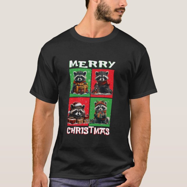 T-shirt Cute Racoon Père Noël Animaux Aimer Joyeux Noël Tr (Devant)