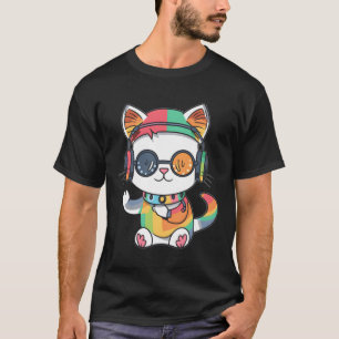 T-shirt Cute Rainbow Cat Dj Techno Festival Raver