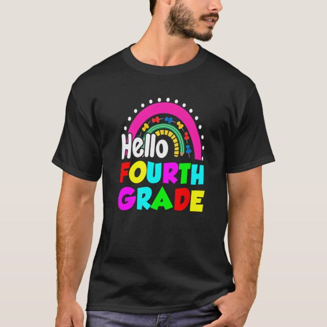 T-shirt Cute Rainbow Hello Fourth Grade  Happy First Day (Devant)