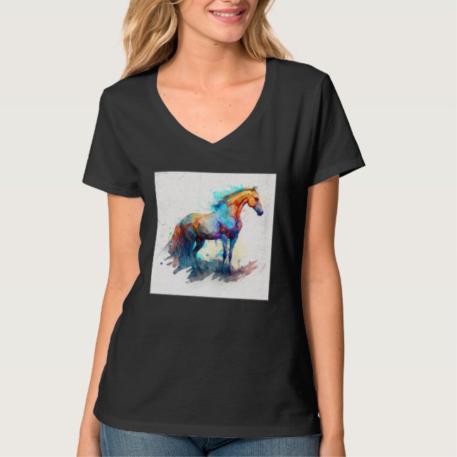 T-shirt Cute Rainbow Horse Paint Splatter Illustration Col (Devant)