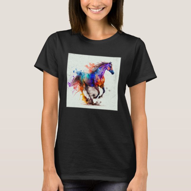 T-shirt Cute Rainbow Horse Paint Splatter Illustration Col (Devant)