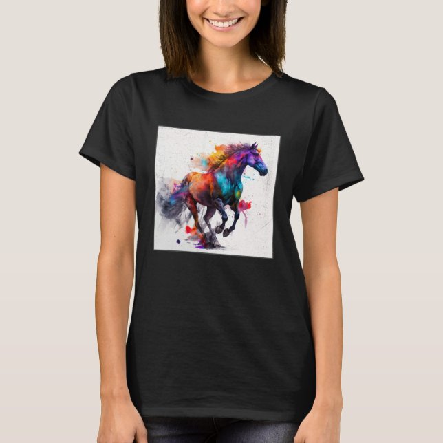 T-shirt Cute Rainbow Horse Paint Splatter Illustration Col (Devant)
