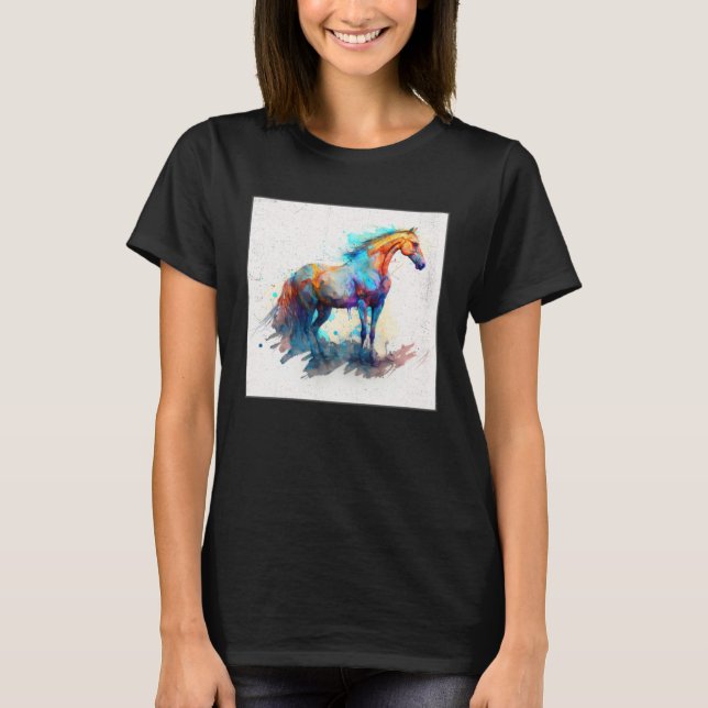 T-shirt Cute Rainbow Horse Paint Splatter Illustration Col (Devant)