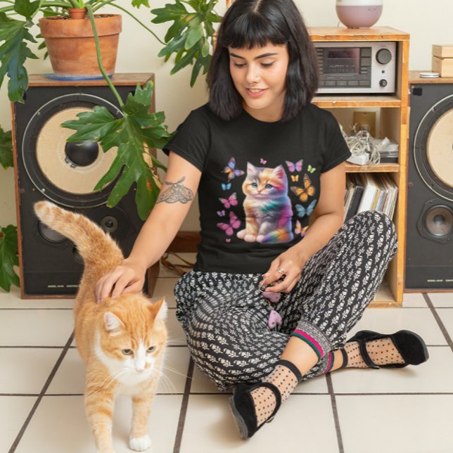 T-shirt Cute Rainbow Kitten et Butterflies Sublimation cat (Créateur téléchargé)