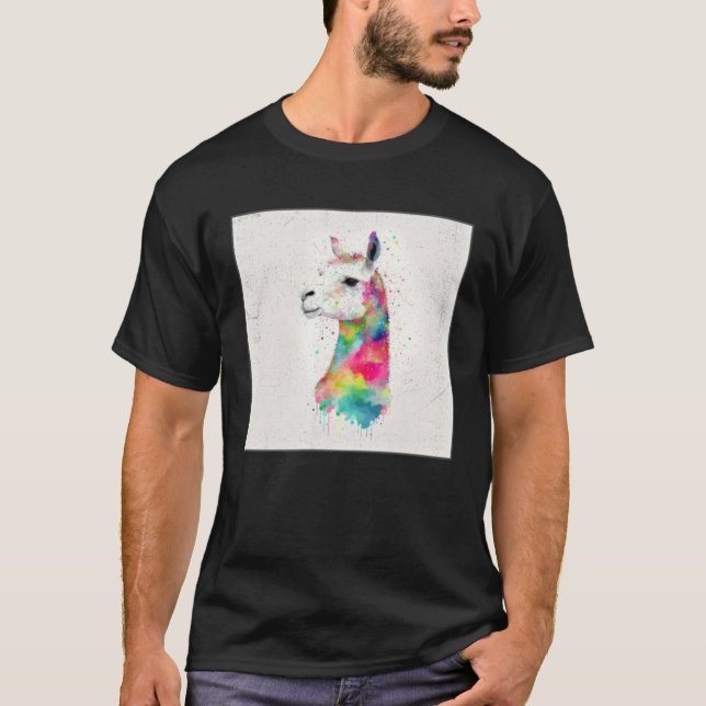 T-shirt Cute Rainbow Llama Paint Splatter Illustration Col (Devant)