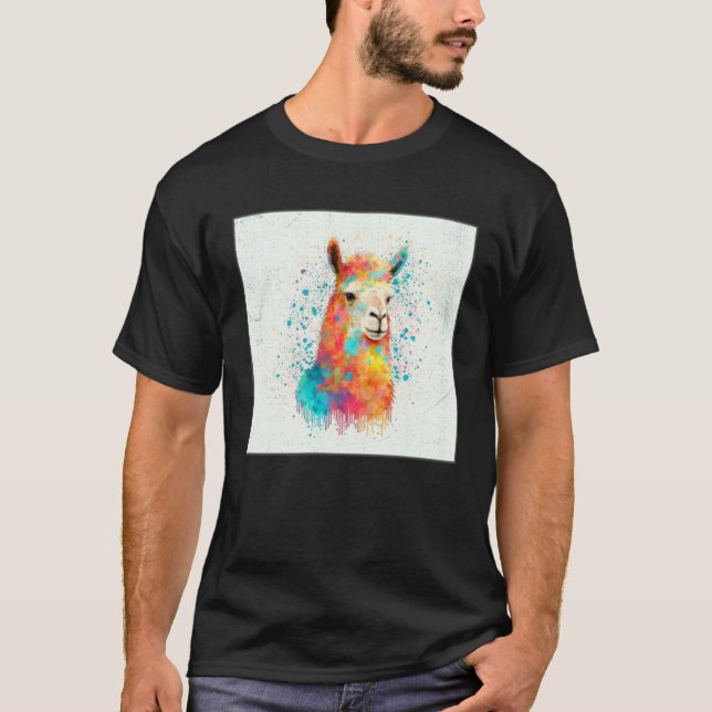 T-shirt Cute Rainbow Llama Paint Splatter Illustration Col (Devant)