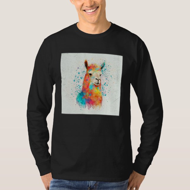 T-shirt Cute Rainbow Llama Paint Splatter Illustration Col (Devant)