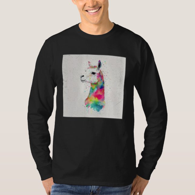 T-shirt Cute Rainbow Llama Paint Splatter Illustration Col (Devant)