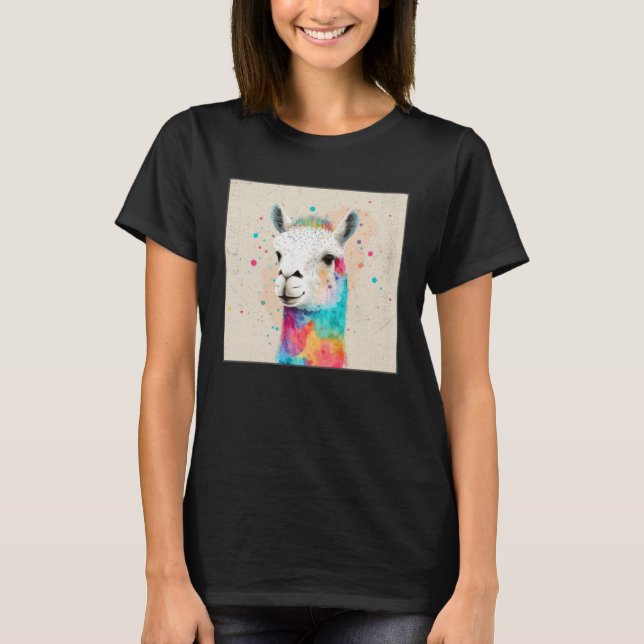 T-shirt Cute Rainbow Llama Paint Splatter Illustration Col (Devant)
