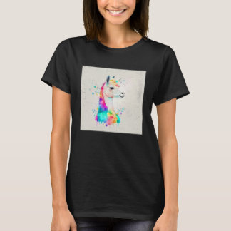T-shirt Cute Rainbow Llama Paint Splatter Illustration Col