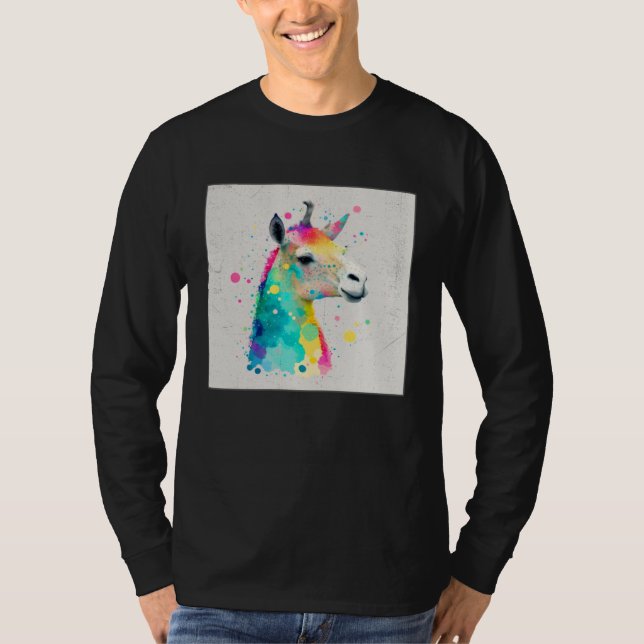 T-shirt Cute Rainbow Llama Paint Splatter Illustration Col (Devant)