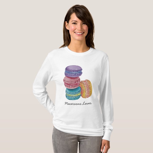T-shirt Cute Rainbow Macaroons In Watercolor (Devant entier)