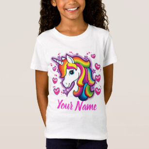 T-Shirt Cute Rainbow Unicorn Horse avec étoiles Coeurs