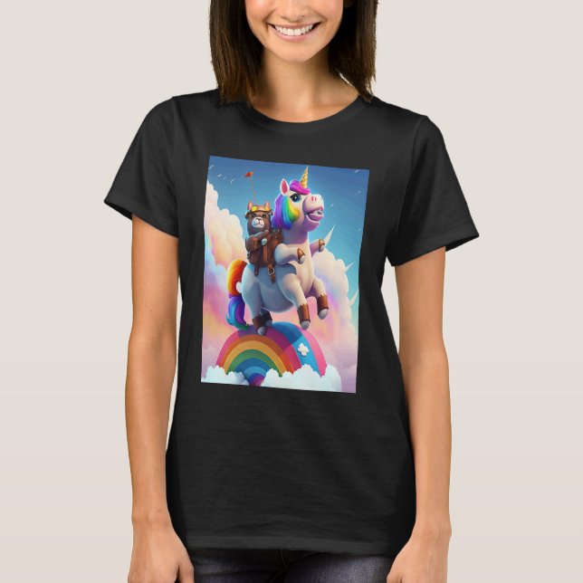 T-shirt Cute Rainbow Unicorn Otter Riding A Unicorn (Devant)