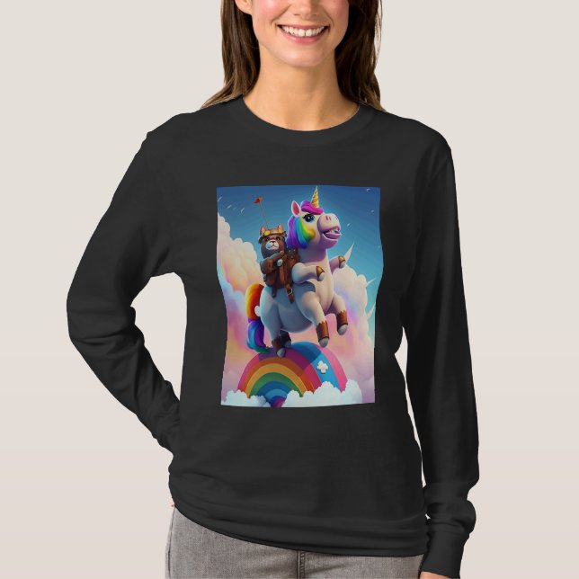 T-shirt Cute Rainbow Unicorn Otter Riding A Unicorn (Devant)