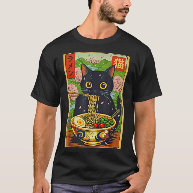 T-shirt Cute Ramen Cat Nature Flowers Noodle Anime  (Devant)