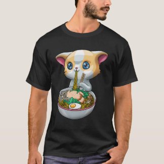 T-shirt Cute Ramen Chat Funny Kawaii Anime Kitten Japonais