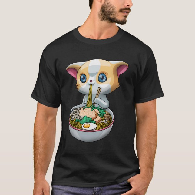 T-shirt Cute Ramen Chat Funny Kawaii Anime Kitten Japonais (Devant)